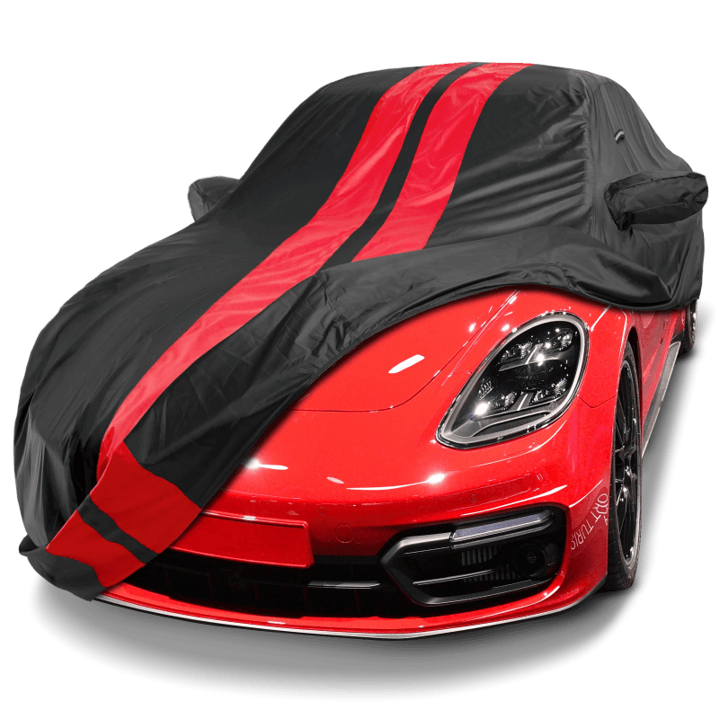 Porsche Panamera 2010-2025 Black Red TitanGuard Car Cover